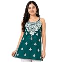 Womens Chikankari Rayon Top Sleeveless Strappy Kurti