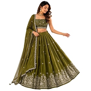 Womens Chinon Lehenga Choli with Dupatta Set