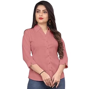 Womens Cotton Blend Solid Formal Shirt with