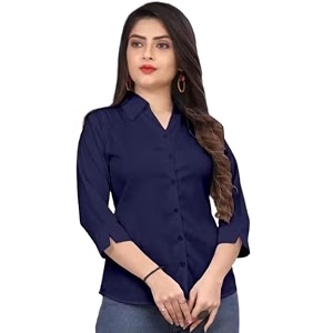 Womens Cotton Blend Solid Formal Shirt with
