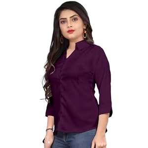 Womens Cotton Blend Solid Shirt - Stylish