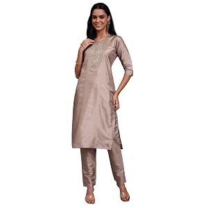 womens cotton silk zari kurta pant set