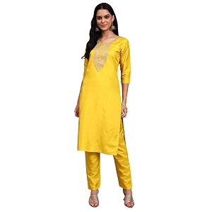 womens cotton silk zari kurta pant set