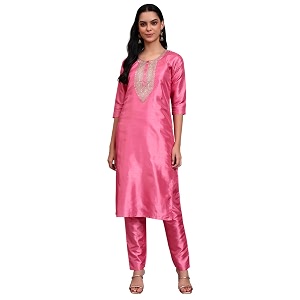 womens cotton silk zari kurta pant set
