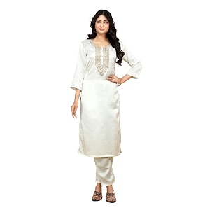 womens cotton silk zari kurta pant set