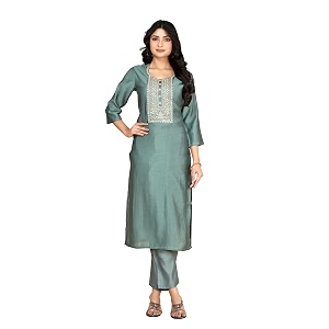 womens cotton silk zari kurta pant set