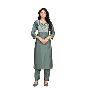 womens cotton silk zari kurta pant set