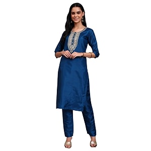 womens cotton silk zari kurta pant set