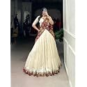 Womens Cream Lehenga Choli with Dupatta 