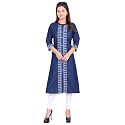 Womens Denim Kurti with White Embroidery Side