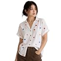 Womens Floral Embroidered Shirt Elegant Short