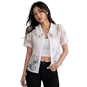 Womens Floral Embroidered Shirt Elegant Short