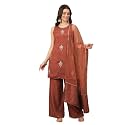 Womens Floral Embroidered Silk Blend Kurta amp