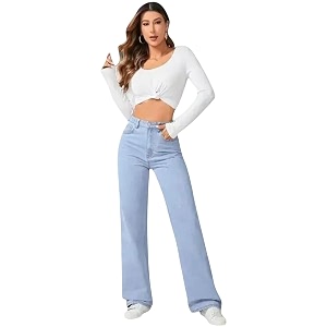 Womens High Rise Straight Fit JeansComfort Fit