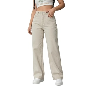 Womens High Waisted Wide Leg Denim Jeans