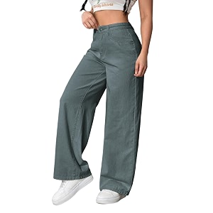 Womens High Waisted Wide Leg Denim Jeans