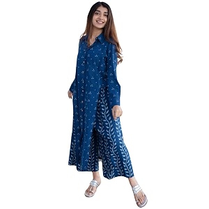Womens Indigo Blue Cotton Ethnic Co-Ord Set