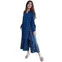 Womens Indigo Blue Cotton Ethnic Co-Ord Set