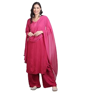 Womens Luxe Lucknowi Chikankari Hand Embroidered Rayon