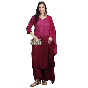 Womens Luxe Lucknowi Chikankari Hand Embroidered Rayon