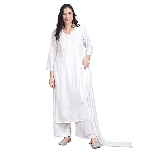 Womens Luxe Lucknowi Chikankari Hand Embroidered Rayon
