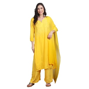 Womens Luxe Lucknowi Chikankari Hand Embroidered Rayon