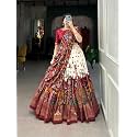 Womens Maroon amp Cream Lehenga Choli with