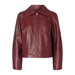 Womens Maroon Faux Leather Jacket Stylish