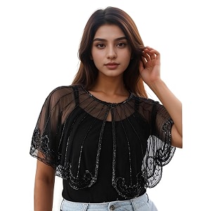 women39s net hand bead embroidery ponchoshrugcape for womengirls for officecasual wearpartygiftbirthdayweddingoutingfree size multi-color