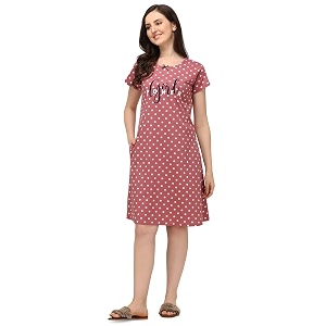 Womens Night Dress Short Sleeve Round Neck