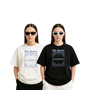Womens Oversized Cotton Blend Graphic T-Shirt Combo