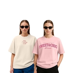 Womens Oversized Cotton Blend Graphic T-Shirt Combo