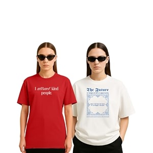 Womens Oversized Cotton Blend Graphic T-Shirt Combo