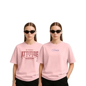 Womens Oversized Cotton Blend Graphic T-Shirt Combo