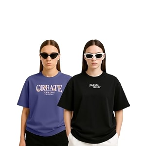 Womens Oversized Cotton Blend Graphic T-Shirt Combo