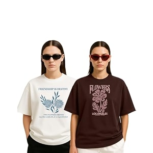 Womens Oversized Cotton Blend Graphic T-Shirt Combo