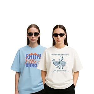 Womens Oversized Cotton Blend Graphic T-Shirt Combo