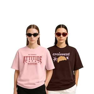 Womens Oversized Cotton Blend Graphic T-Shirt Combo