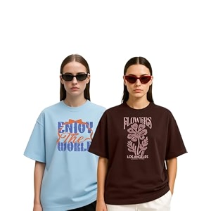 Womens Oversized Cotton Blend Graphic T-Shirt Combo