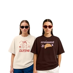 Womens Oversized Cotton Blend Graphic T-Shirt Combo
