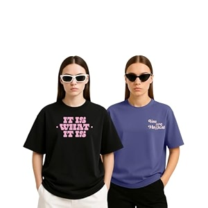 Womens Oversized Cotton Blend Graphic T-Shirt Combo