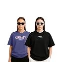 Womens Oversized Cotton Blend Graphic T-Shirt Combo