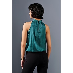 Womens Pink Satin Sleeveless High-Neck Top