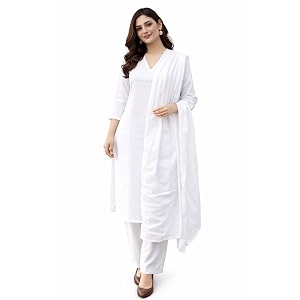 Womens Pure Cotton White plain Salwar Suit