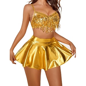 womens rave festival outfit set  sequin fringe crop top metallic mini skirt amp high-waist panty  3-piece dancewear costume for edm cosplay amp clubwear