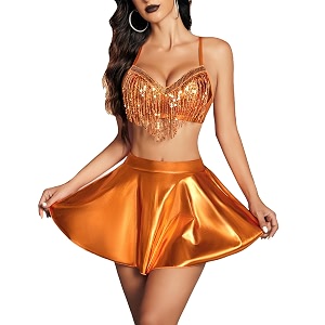 womens rave festival outfit set  sequin fringe crop top metallic mini skirt amp high-waist panty  3-piece dancewear costume for edm cosplay amp clubwear
