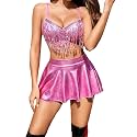 Women’s Rave Festival Outfit Set – Sequin Fringe Crop Top, Metallic Mini Skirt &amp; High-Waist Panty | 3-Piece Dancewear Costume for EDM, Cosplay &amp; Clubwear