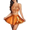 Women’s Rave Festival Outfit Set – Sequin Fringe Crop Top, Metallic Mini Skirt &amp; High-Waist Panty | 3-Piece Dancewear Costume for EDM, Cosplay &amp; Clubwear