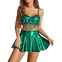 Women’s Rave Festival Outfit Set – Sequin Fringe Crop Top, Metallic Mini Skirt & High-Waist Panty | 3-Piece Dancewear Costume for EDM, Cosplay & Clubwear