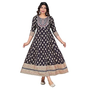 Womens Rayon Embroidered Anarkali Kurti Elegant